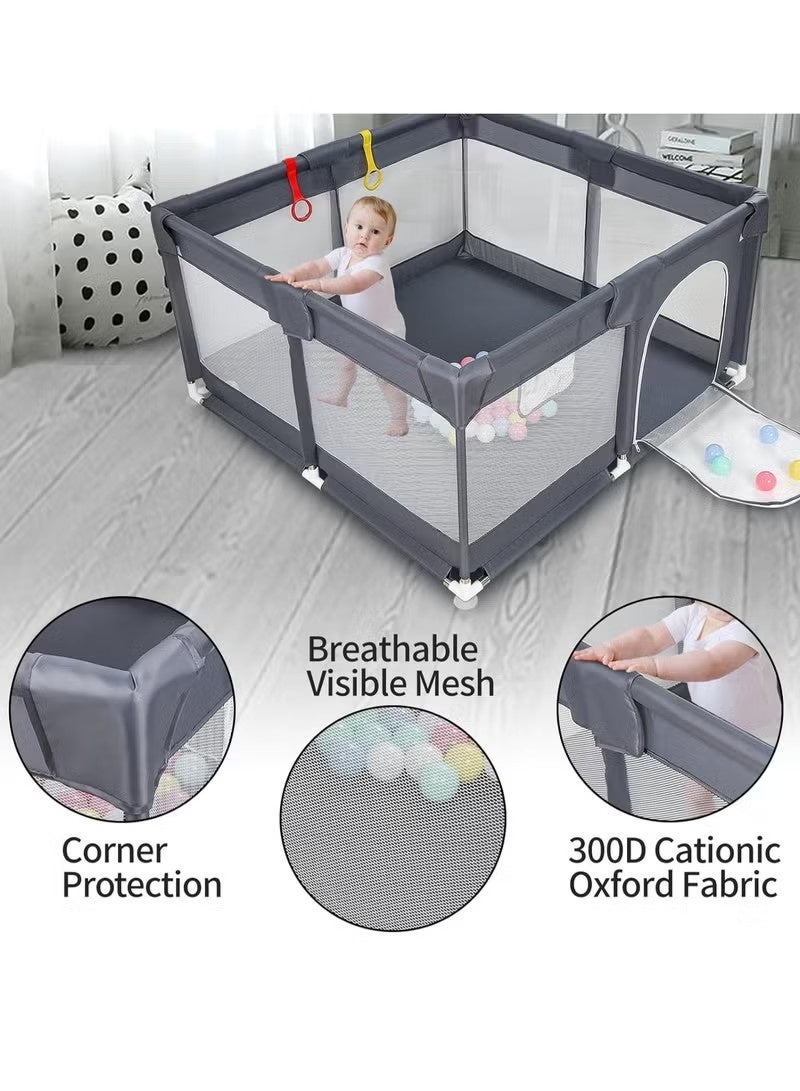 Beauenty Baby Playpen, 47×47 Inch Small Playpen for Babies, Enhanced Safety Baby Play Yard for Indoor & Outdoor, Infant Play Pen with Soft Breathable Visible Mesh, Anti-Fall Design & Easy Setup, Grey - Image 3